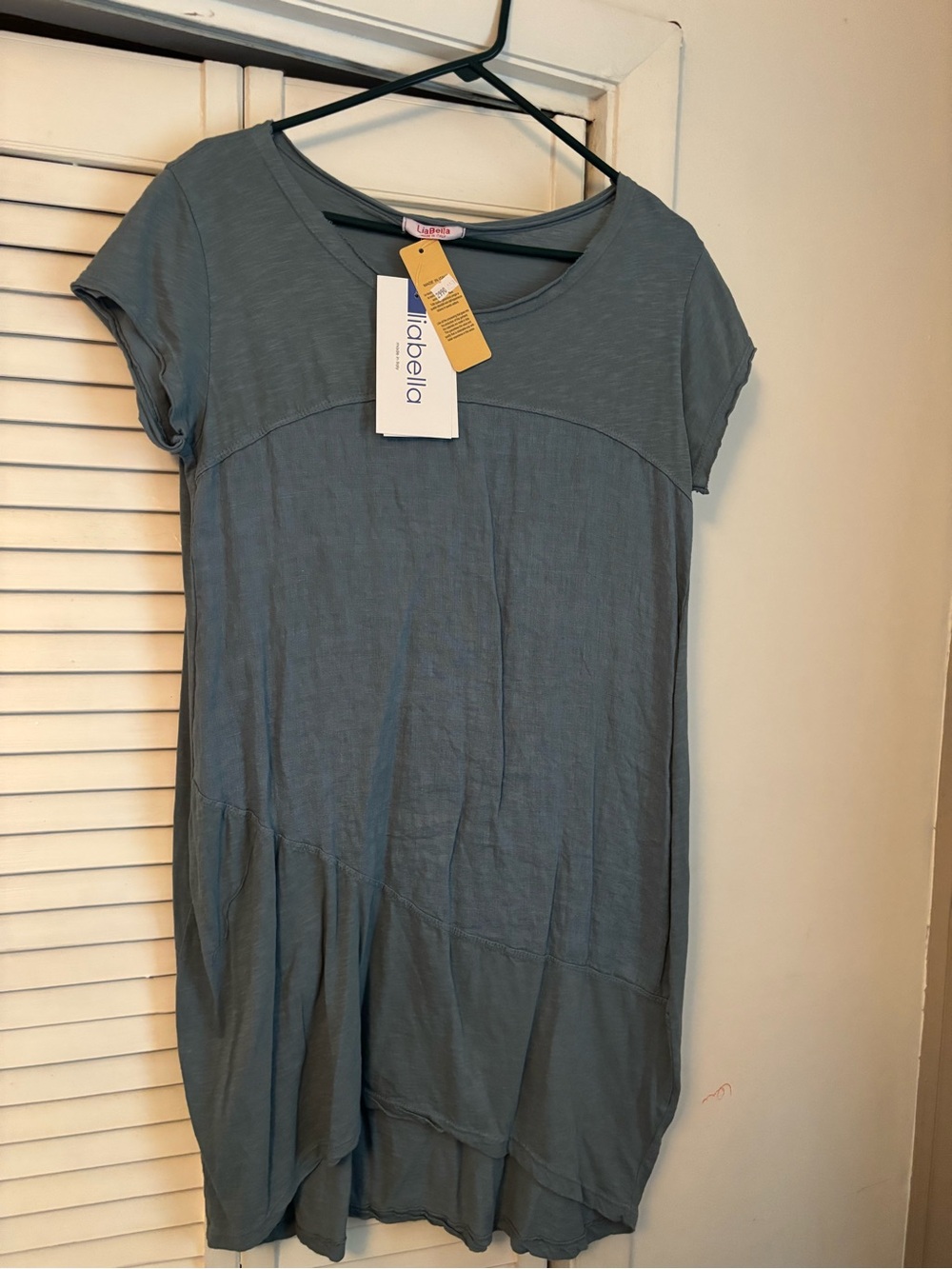 LiaBella Soft Scoop-Neck Short Sleeve Dress in Slate Blue
